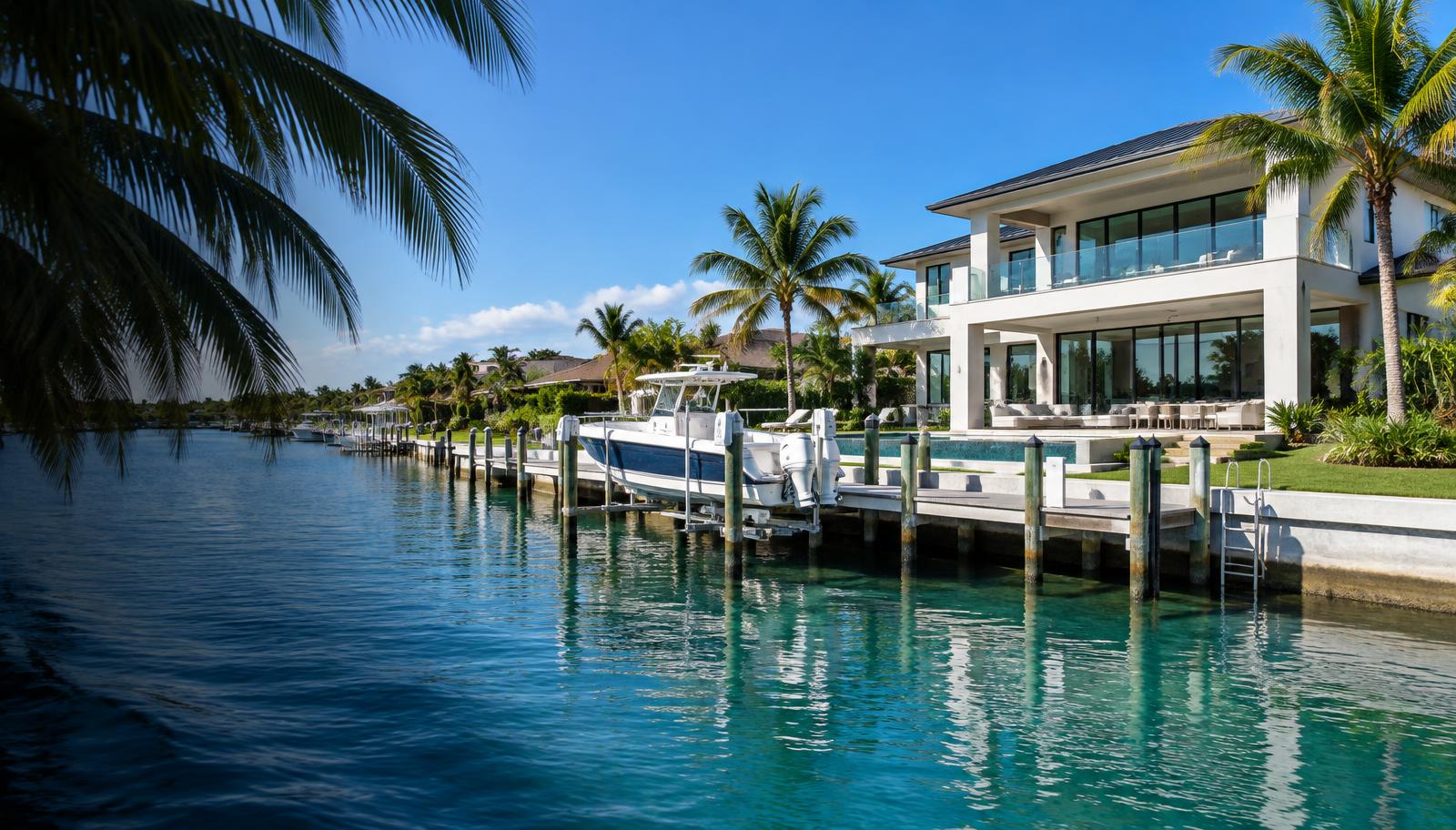 Modern Southwest Florida canal home with seawall, dock and boat lift
